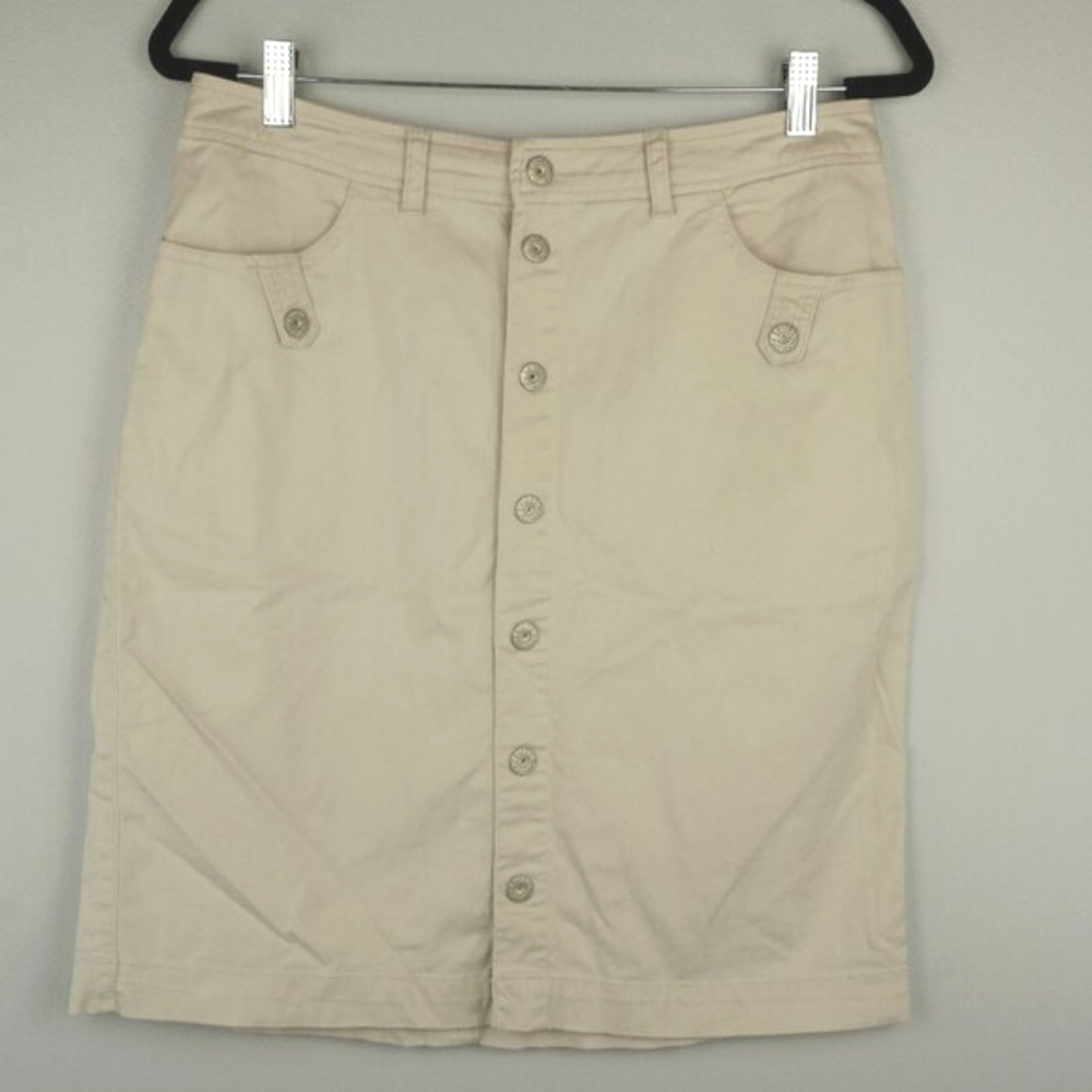 Chico's Platinum Khaki Midi Skirt Size 1.5 = Small